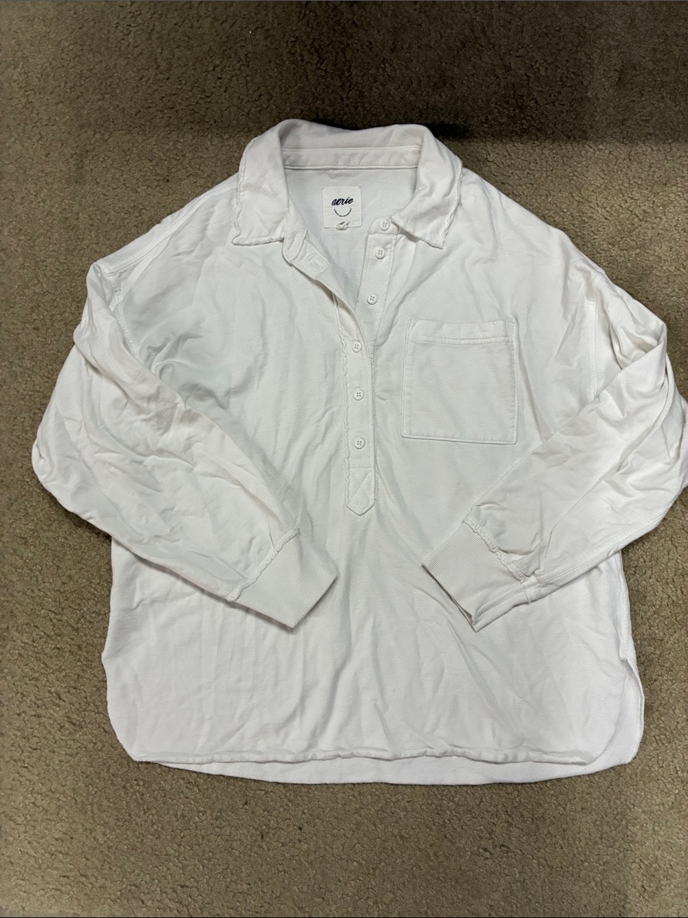 aerie White Long-Sleeve Button Henley Shirt